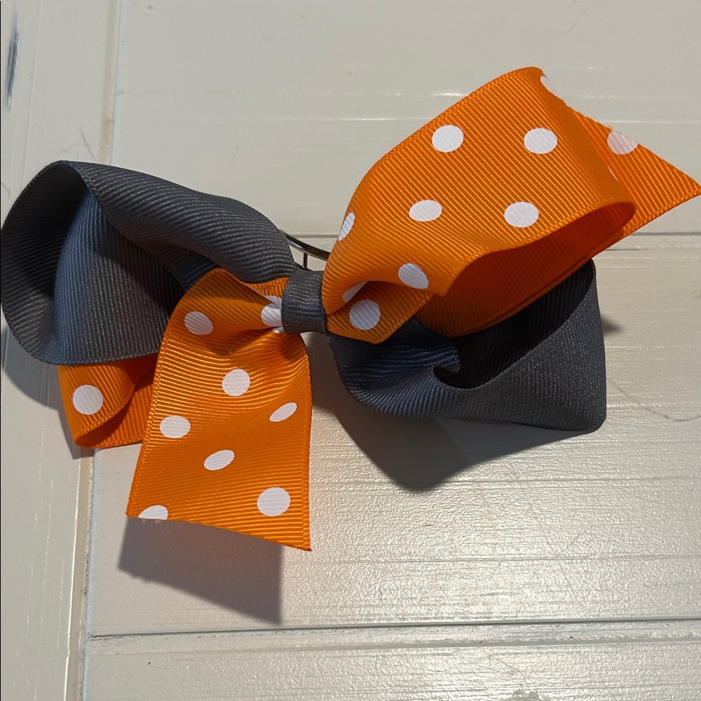 Polka Dot Orange and Gray Hair Bow